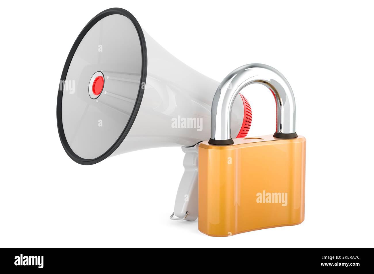 Megaphone with padlock, 3D rendering isolated on white background Stock ...