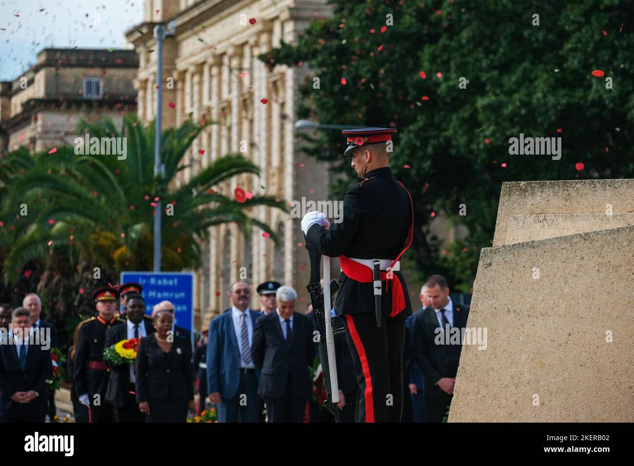 Floriana, Malta. 13th Nov, 2022. A soldier is seen during the Remembrance Day ceremony at the War Memorial in Floriana, Malta, Nov. 13, 2022. Malta marked Remembrance Day to salute the war dead on Sunday. Credit: Jonathan Borg/Xinhua/Alamy Live News Stock Photo