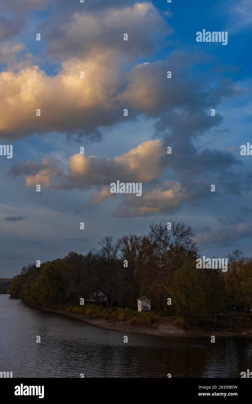Riverfront property overlook the still waters of the Delaware River