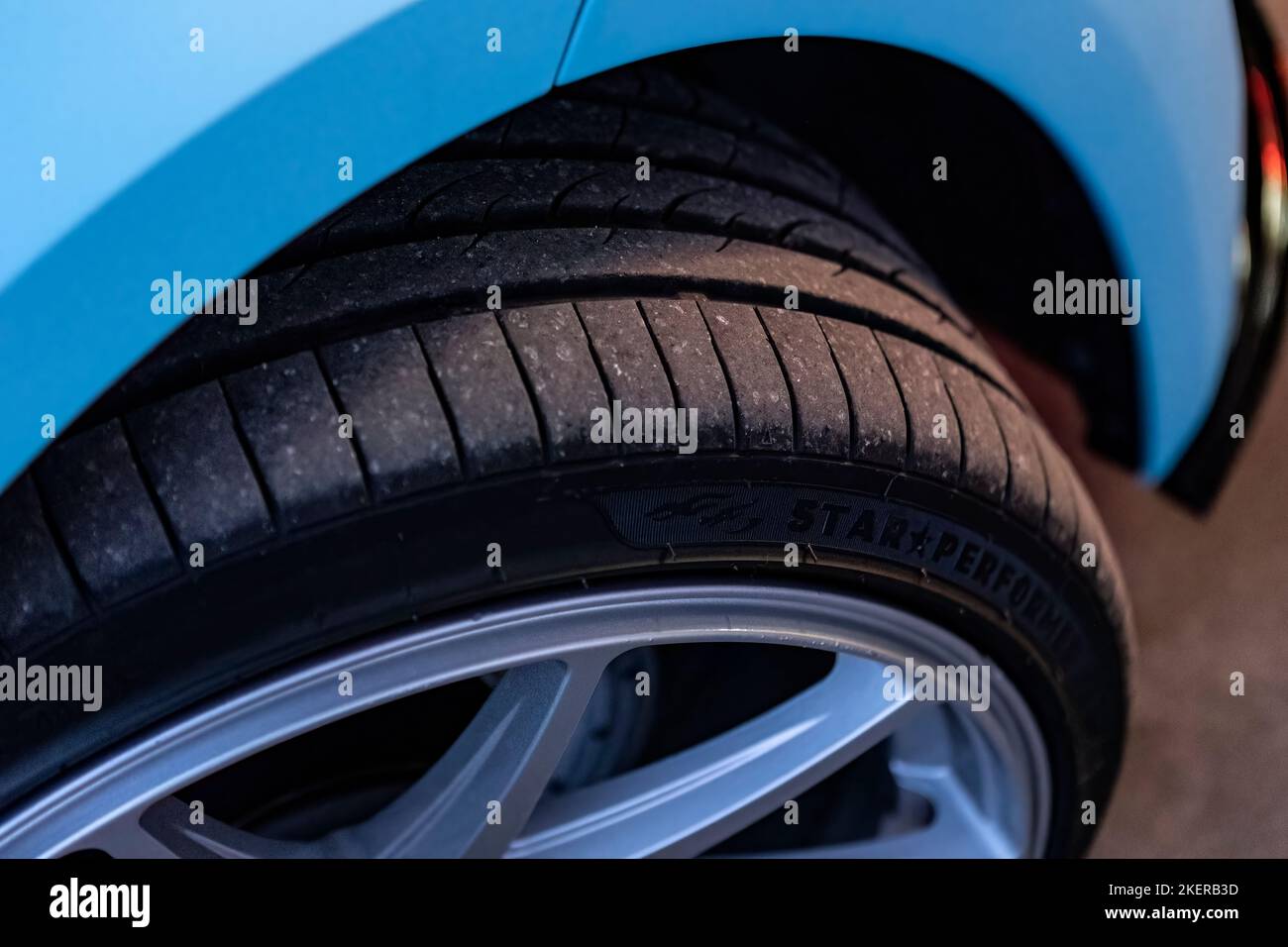 Milan, Italy 13 November 2022 Tuned sport car tire detail Stock Photo