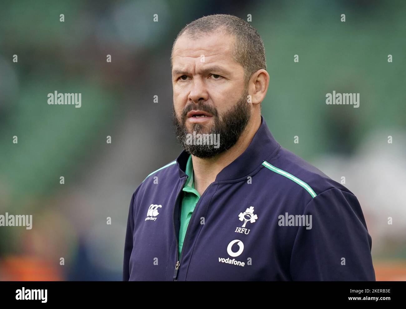 File photo dated 12-11-2022 of Ireland head coach Andy Farrell, who insists he is not concerned about the calibre of his fringe players as he conducts an inquest into a substandard showing against Fiji. Issue date: Monday November 14, 2022. Stock Photo