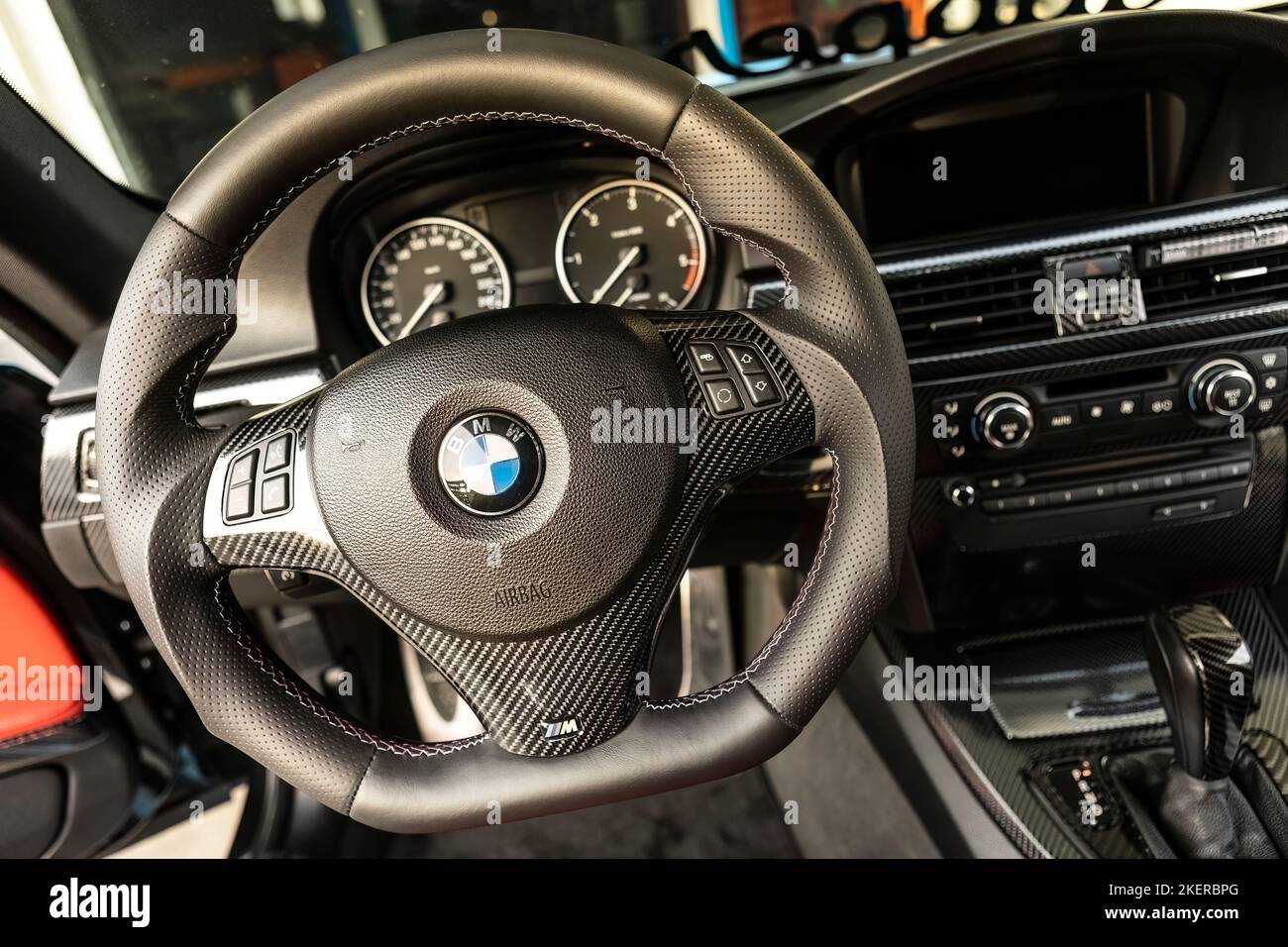 Milan, Italy 13 November 2022 Bmw steering wheel and dashboard detail
