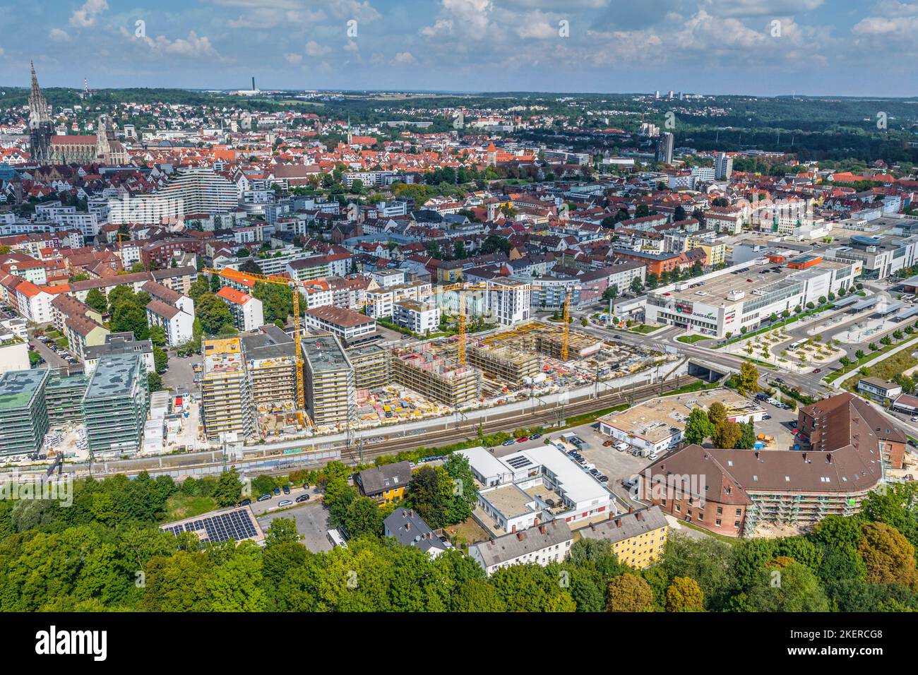 The city of Neu Ulm in Swabia around the Glacis Park from above Stock