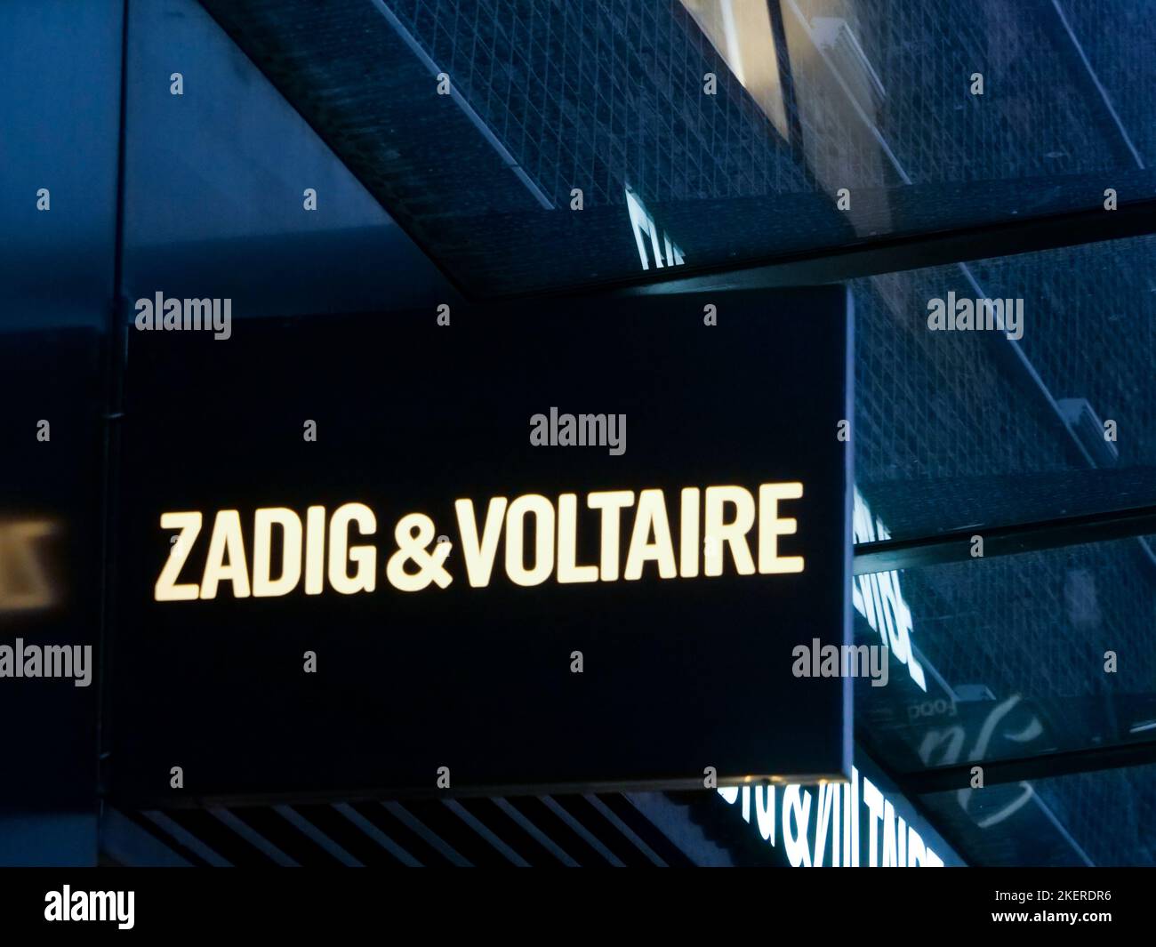 Sign of Zadig et Voltaire fashion shop, Muse commercial center, Metz, Moselle, Lorraine, Grand Est region, France Stock Photo