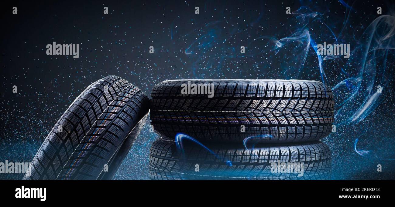 Car winter tire on colored Stock Photo