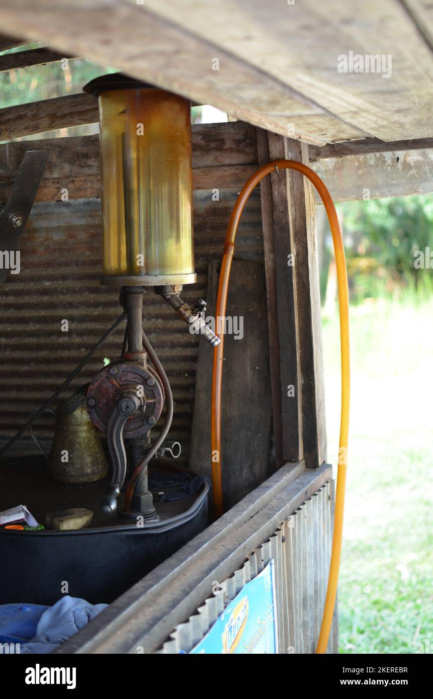 gasoline pump old barrel fuel gas gasoline Stock Photo Alamy