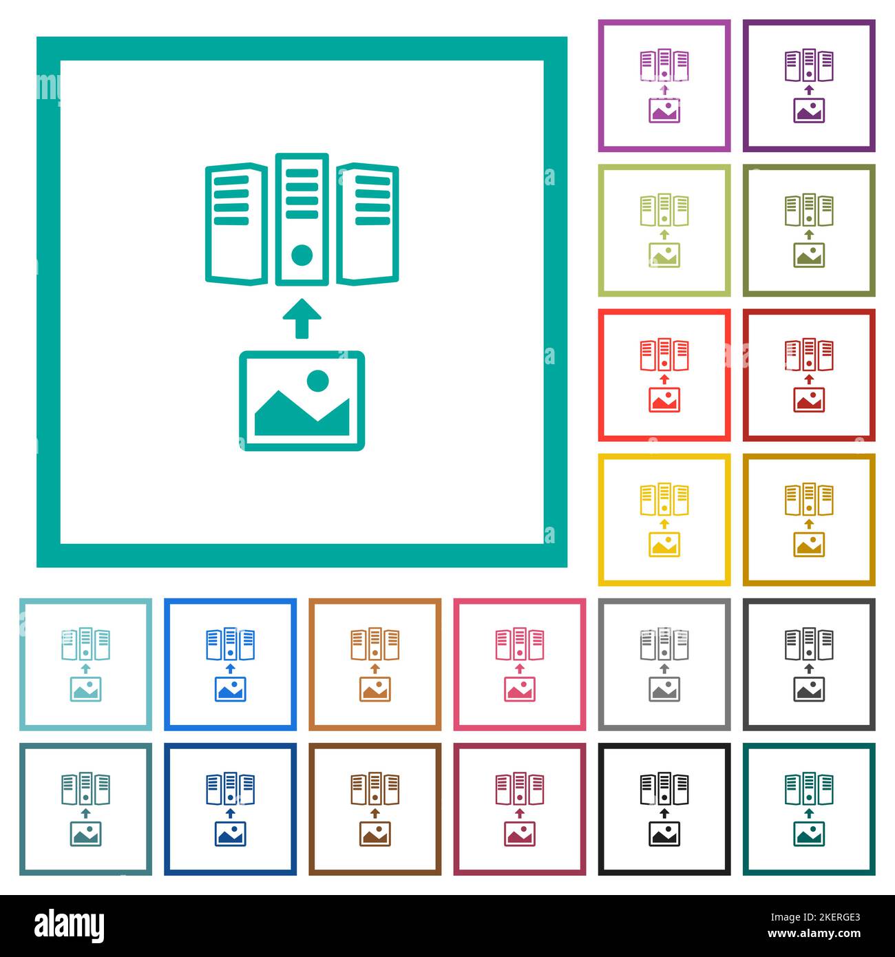 Upload image to server outline flat color icons with quadrant frames on ...