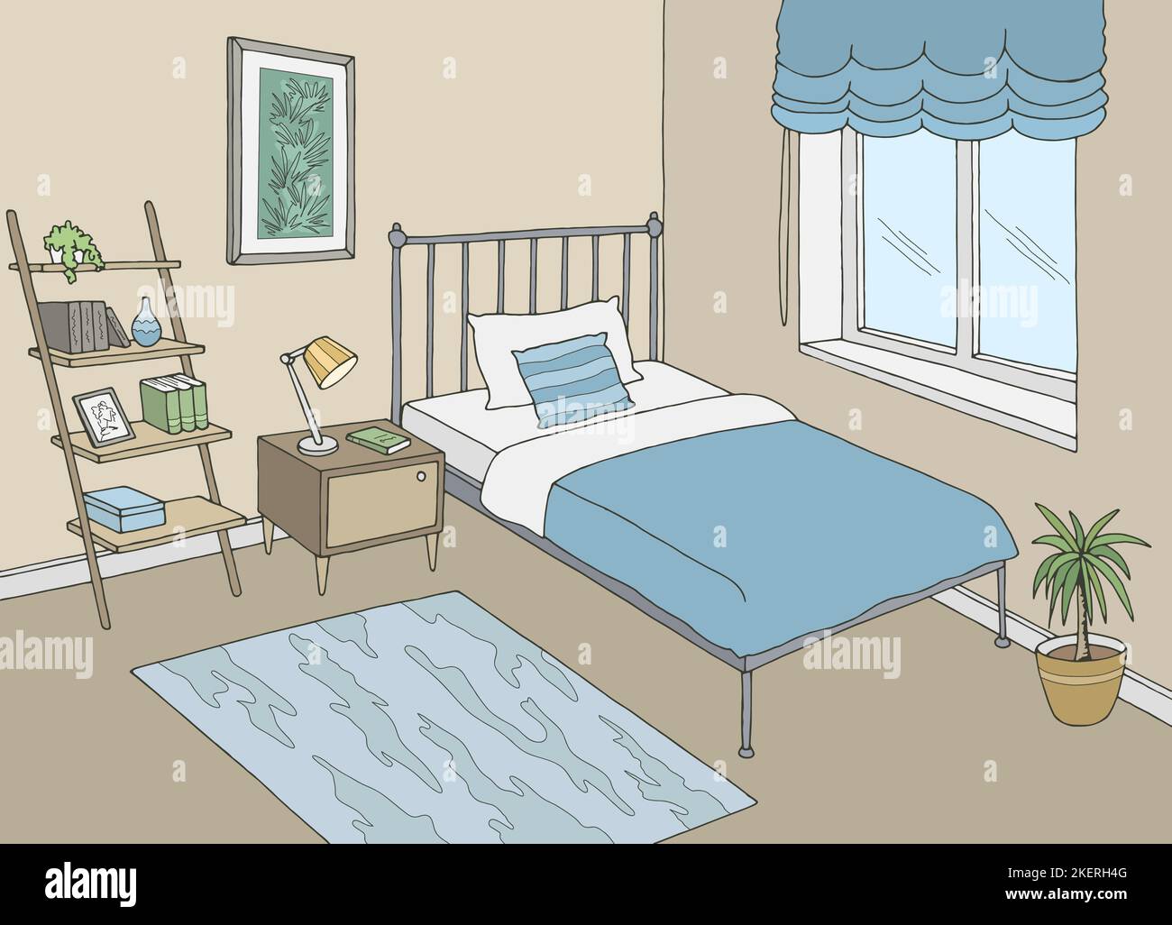 Bedroom graphic color home interior sketch illustration vector Stock