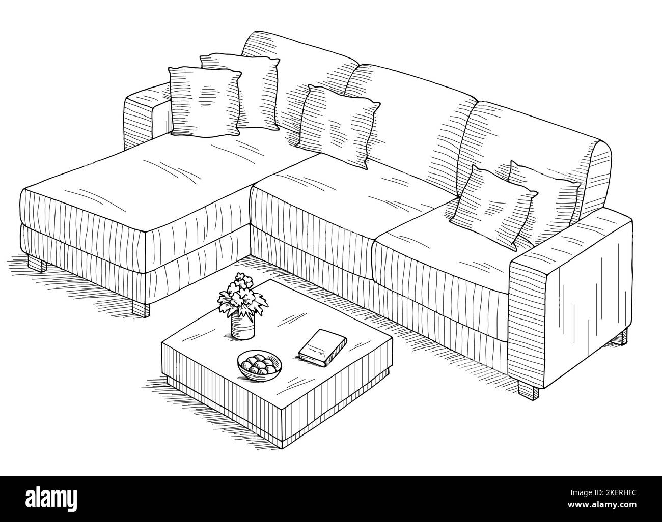 Living room graphic black white interior isolated sketch illustration vector Stock Vector