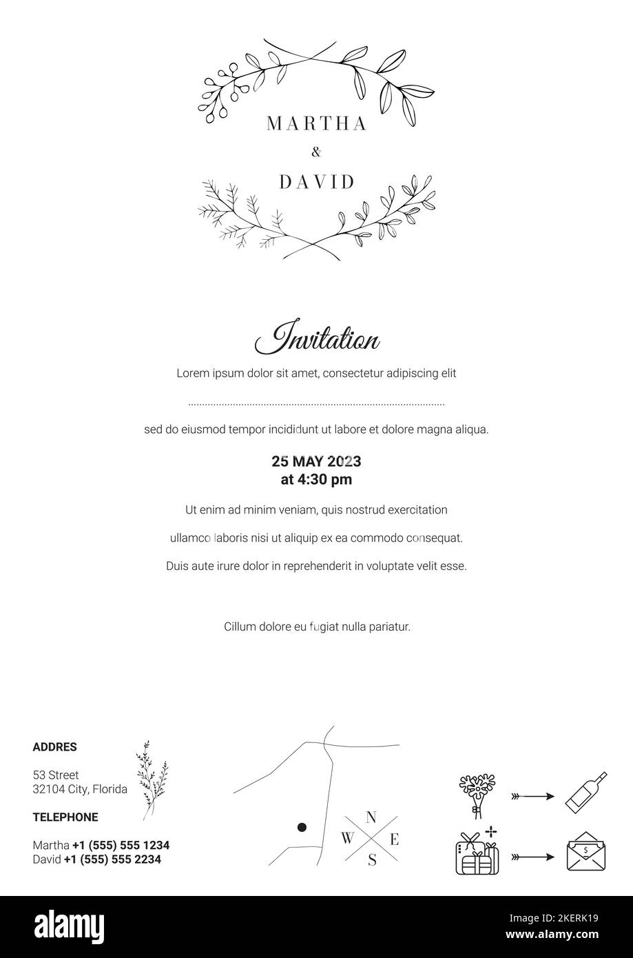 Wedding Invitation Layout in Boho, Bali Style. Three fold letter. Clean ...