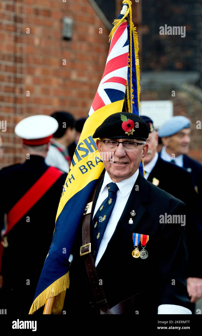 Royal British Legion standard bearer, Kenilworth Remembrance Sunday, Warwickshire, England, UK Stock Photo