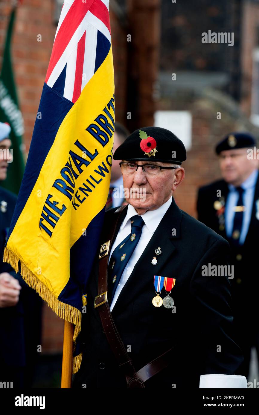 Royal British Legion standard bearer, Kenilworth Remembrance Sunday, Warwickshire, England, UK Stock Photo