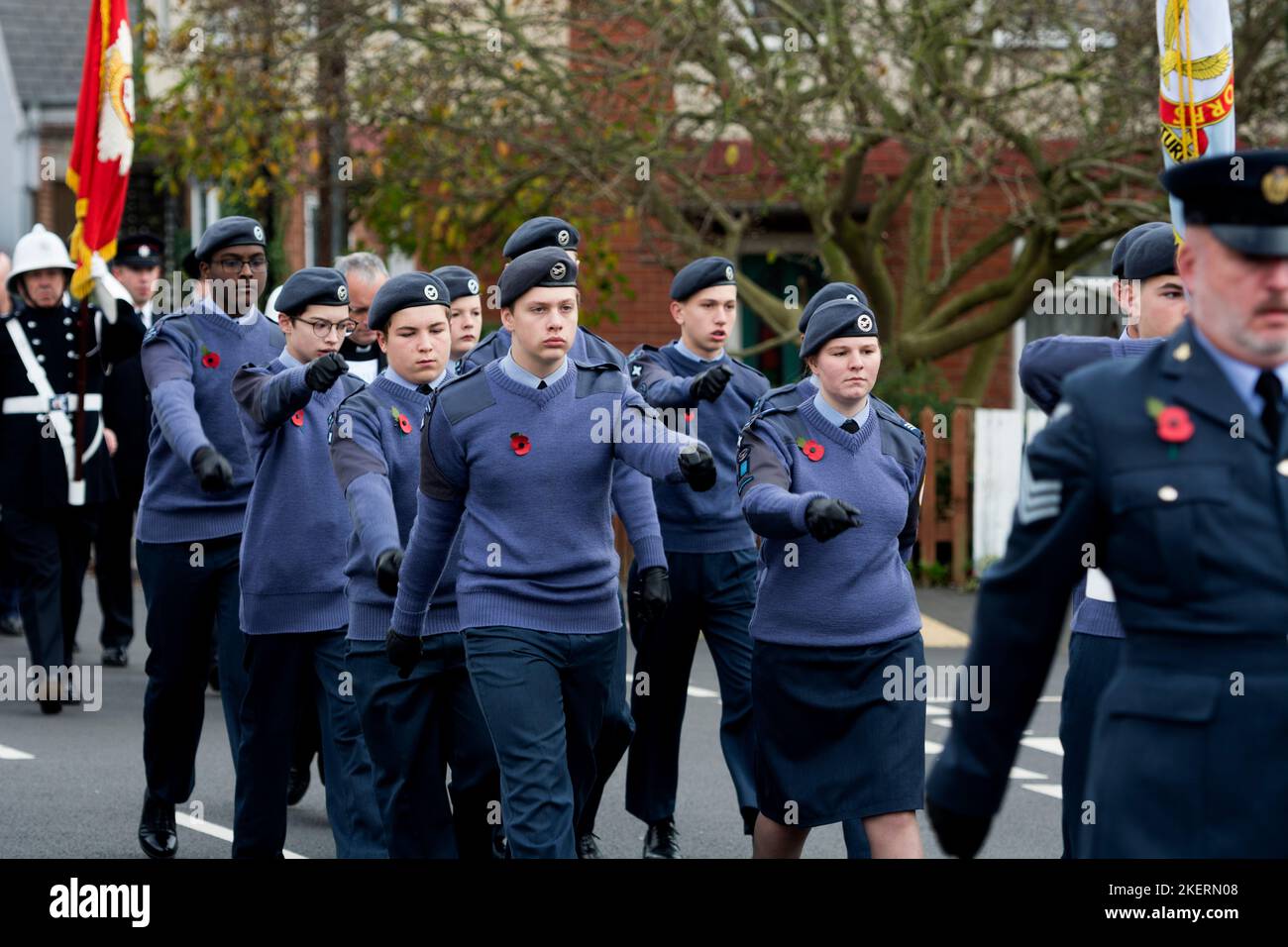 Air cadets in the parade at Kenilworth Remembrance Sunday, Warwickshire, England, UK Stock Photo