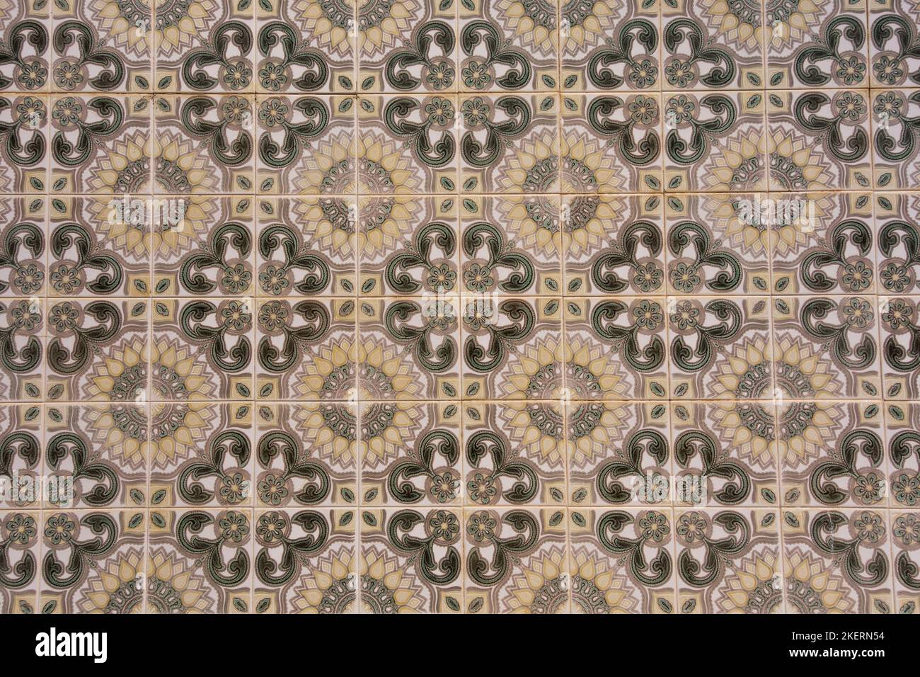 Typical Portuguese ceramic tiles on buildings and houses, Tavira