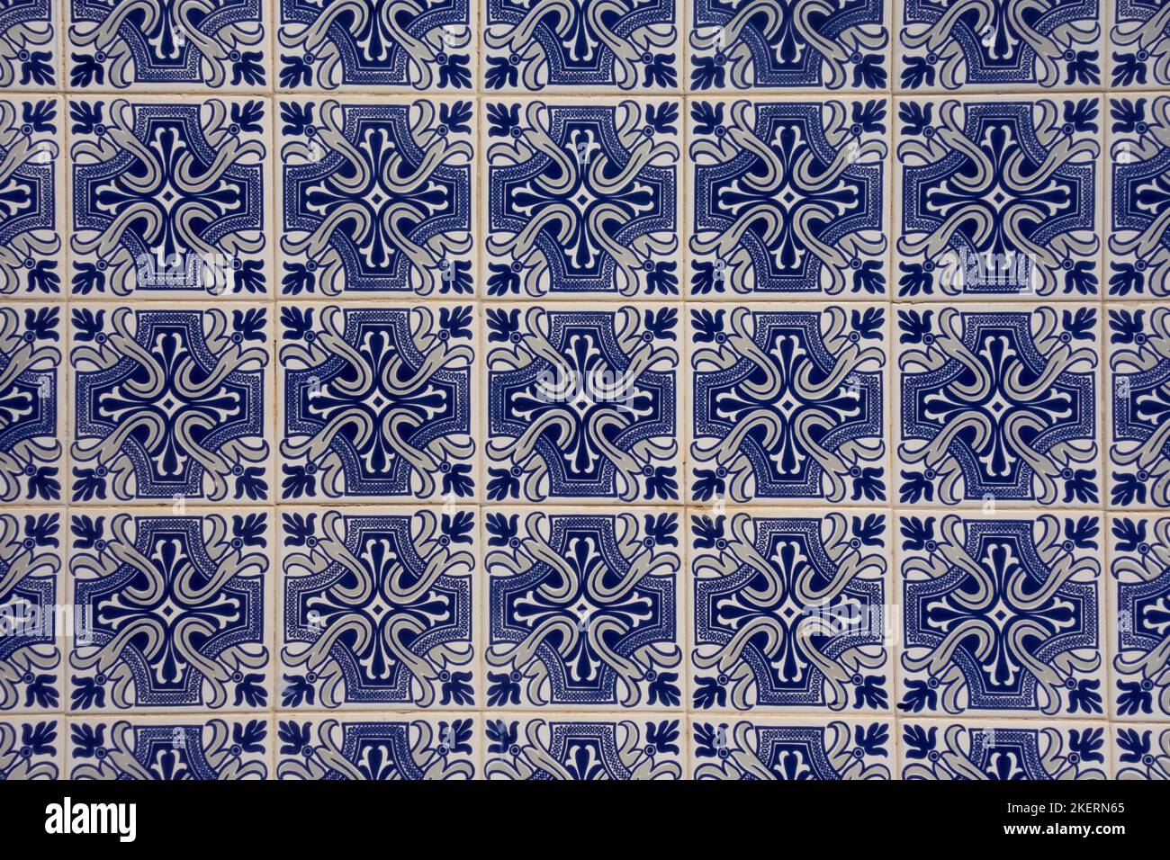 Typical Portuguese ceramic tiles on buildings and houses, Tavira, Algarve, Portugal Stock Photo
