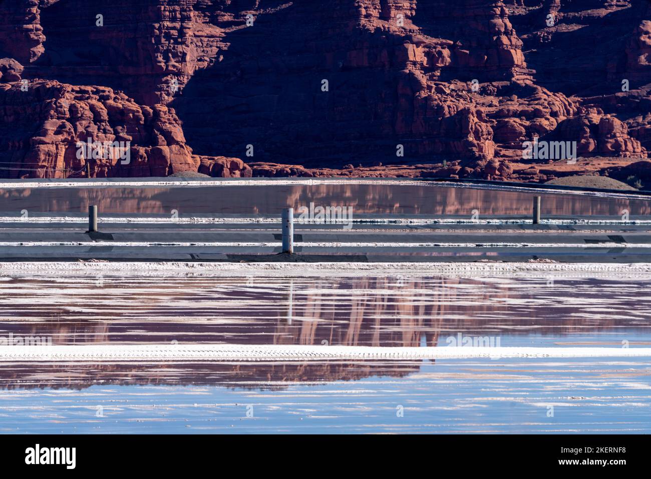 Evaporation ponds at a potash mine using a solution mining method for extracting potash near Moab, Utah. Stock Photo