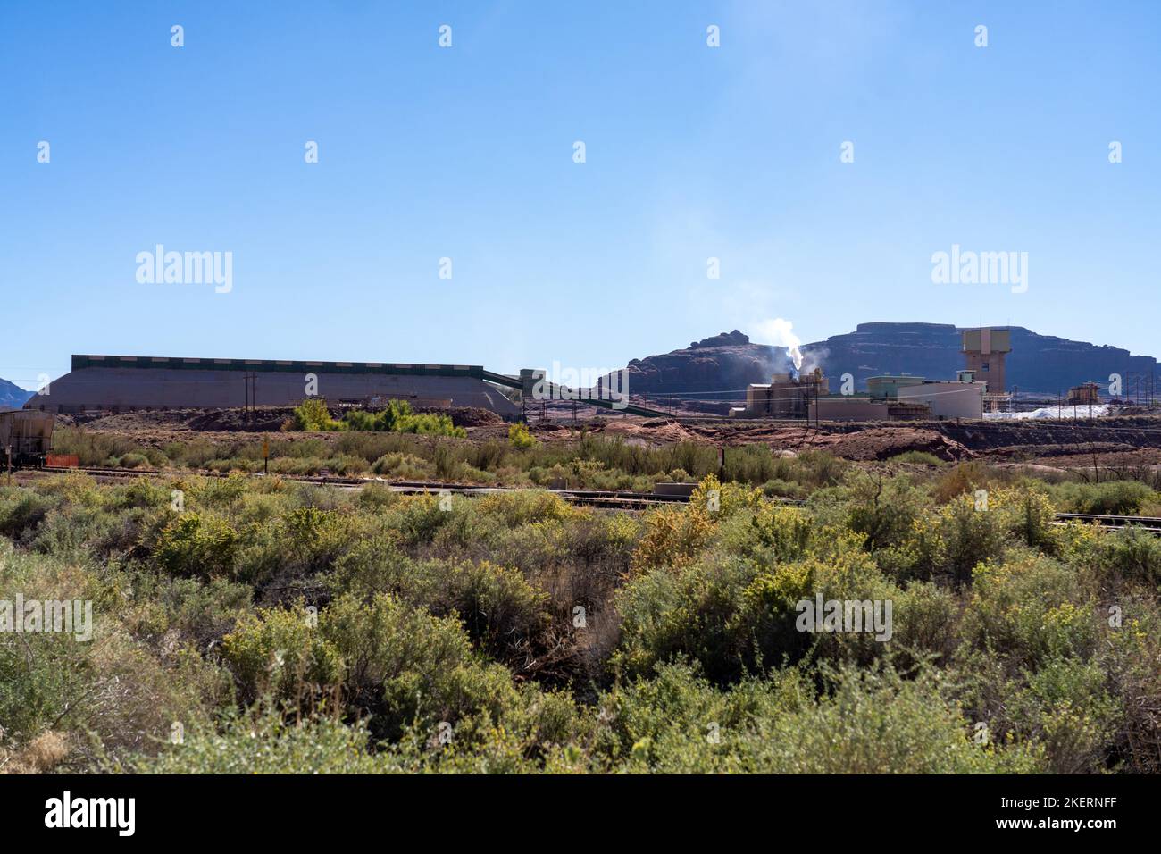 The processing plant at a potash mine using a solution-mining method near Moab, Utah. Stock Photo