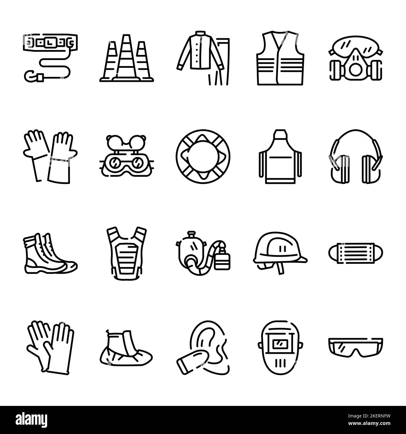 Personal protection line icons set. Elements of work uniform. Editable stroke. Stock Vector