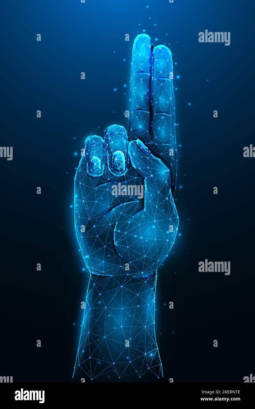 Christian hand gestures polygonal vector illustration on a dark blue