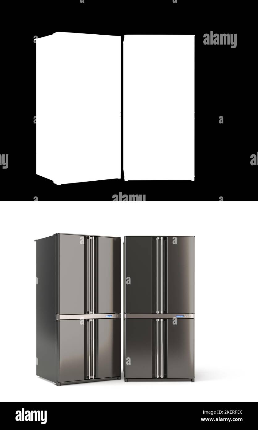 Black modern refrigerator on white with alpha 3d illustration Stock Photo