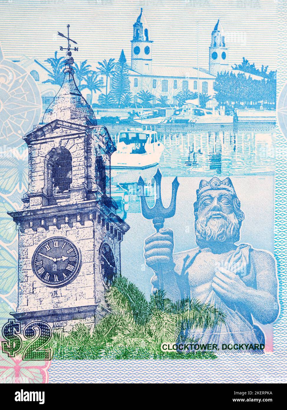Dockyard Clock Tower and statue of Neptune from Bermudian money