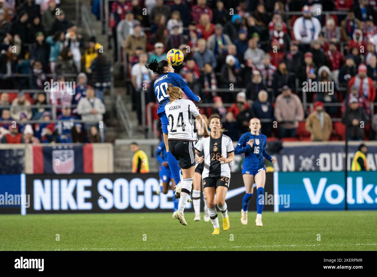Harrison, New Jersey, USA. 13th Nov, 2022. Taylor Kornieck (20) of USWNT controls ball during friendly match against Germany at Red Bull Arena. US team won the game 2 - 1 coming back from 0 - 1 down. Stadium was filled with fans at capacity with reported number of 26,317 spectators despite of chilly evening. (Credit Image: © Lev Radin/Pacific Press via ZUMA Press Wire) Stock Photo