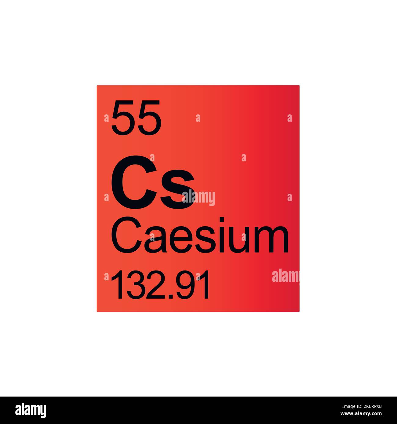 Caesium chemical element of Mendeleev Periodic Table on red background