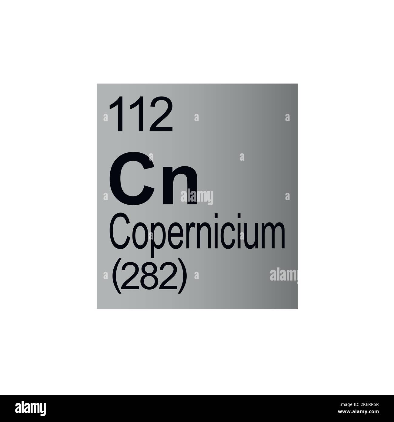 Copernicium chemical element of Mendeleev Periodic Table on grey background. Colorful vector illustration - shows number, symbol, name and atomic weig Stock Vector