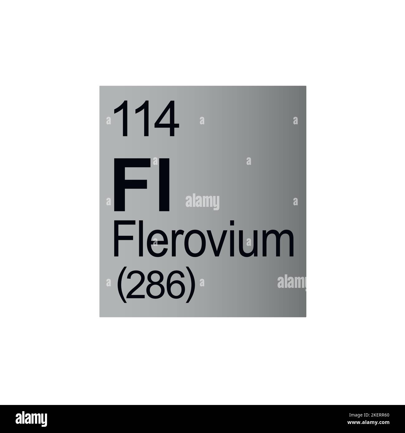 Flerovium chemical element of Mendeleev Periodic Table on grey background. Colorful vector illustration - shows number, symbol, name and atomic weight Stock Vector