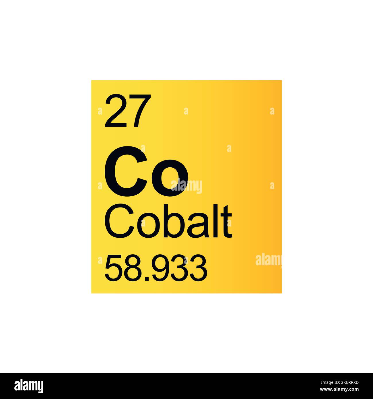 Cobalt chemical element of Mendeleev Periodic Table on yellow background. Colorful vector illustration - shows number, symbol, name and atomic weight. Stock Vector