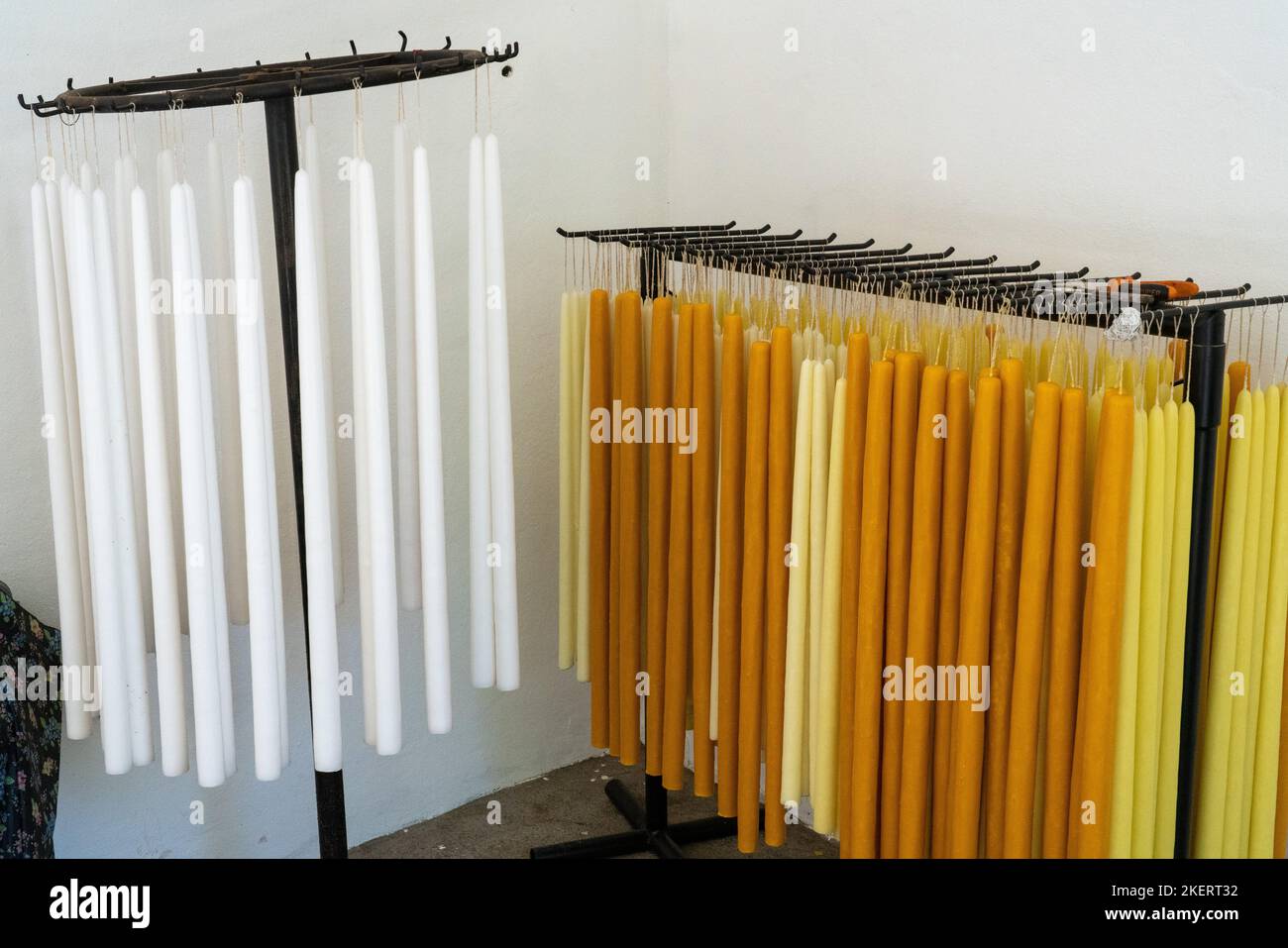 Large tapered candles made by hand in a workshop in teotitlan del valle