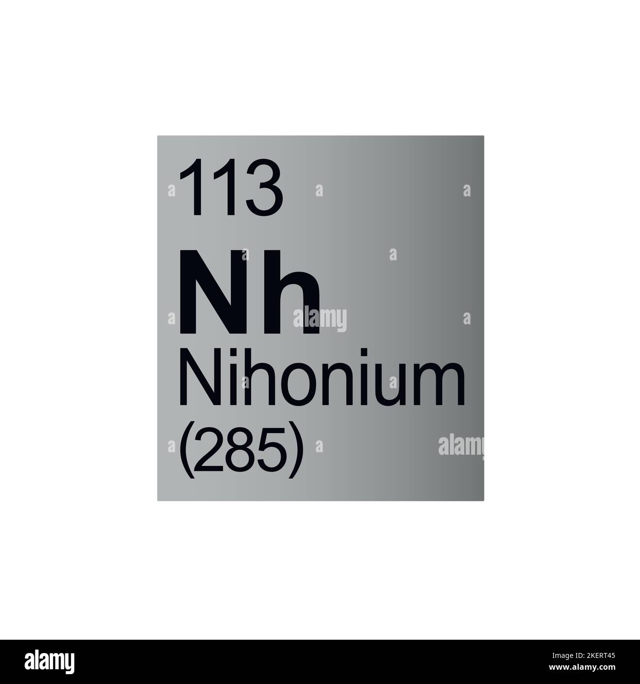 Nihonium chemical element of Mendeleev Periodic Table on grey background. Colorful vector illustration - shows number, symbol, name and atomic weight. Stock Vector