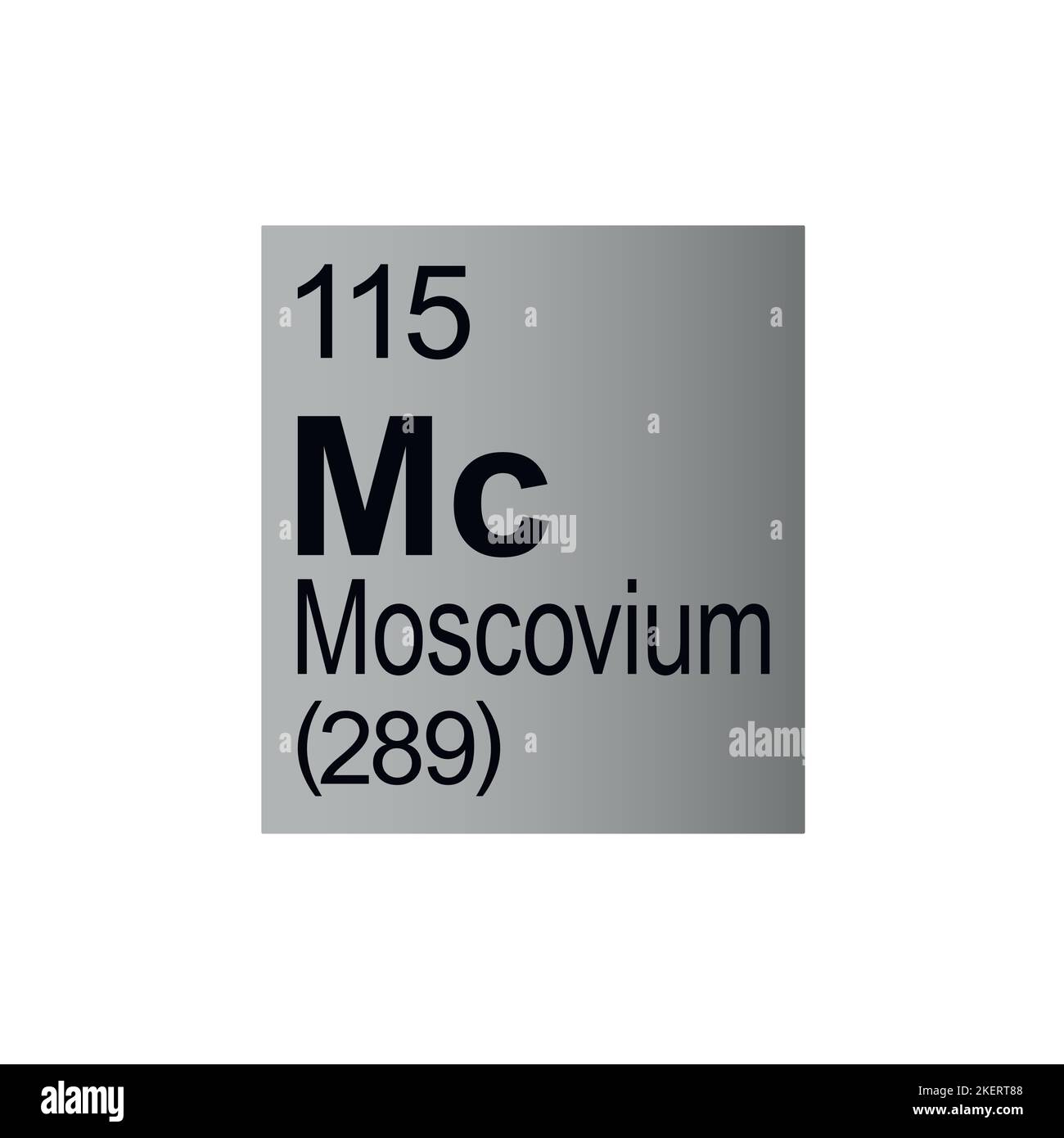 Moscovium chemical element of Mendeleev Periodic Table on grey background. Colorful vector illustration - shows number, symbol, name and atomic weight Stock Vector