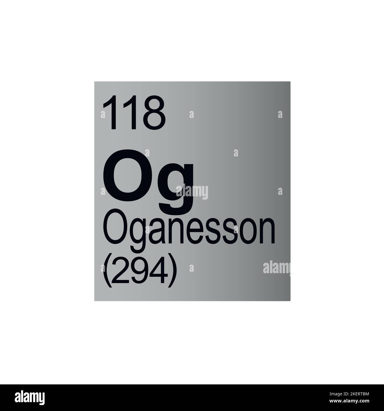 Oganesson chemical element of Mendeleev Periodic Table on grey background. Colorful vector illustration - shows number, symbol, name and atomic weight Stock Vector
