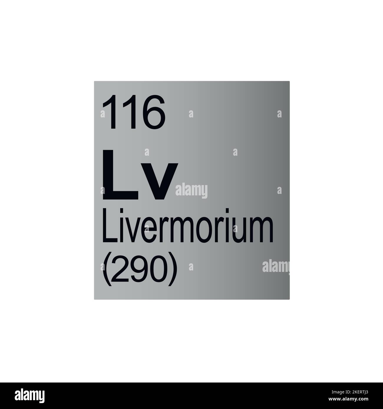Livermorium chemical element of Mendeleev Periodic Table on grey background. Colorful vector illustration - shows number, symbol, name and atomic weig Stock Vector