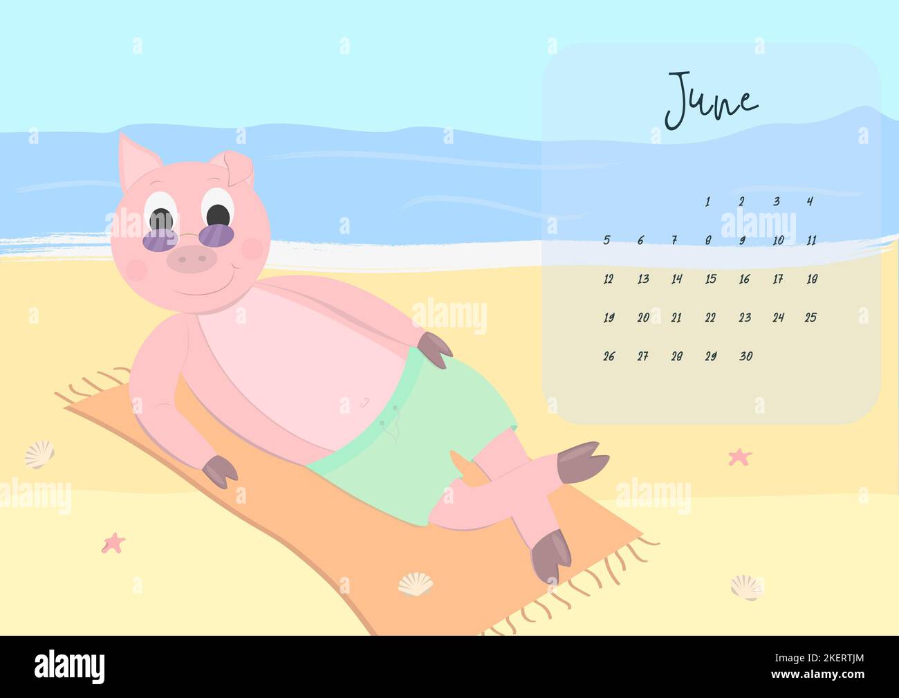 calendar 2023 june cute character pig in summer Stock Photo Alamy