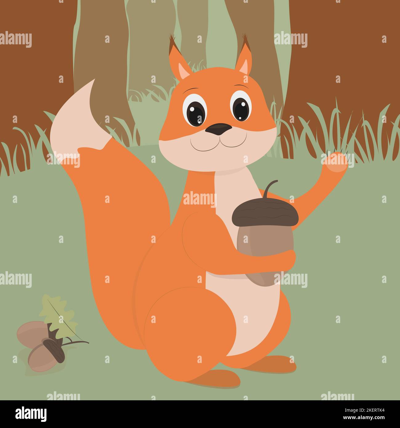Children Cartoon character squirrel in the forest Stock Photo
