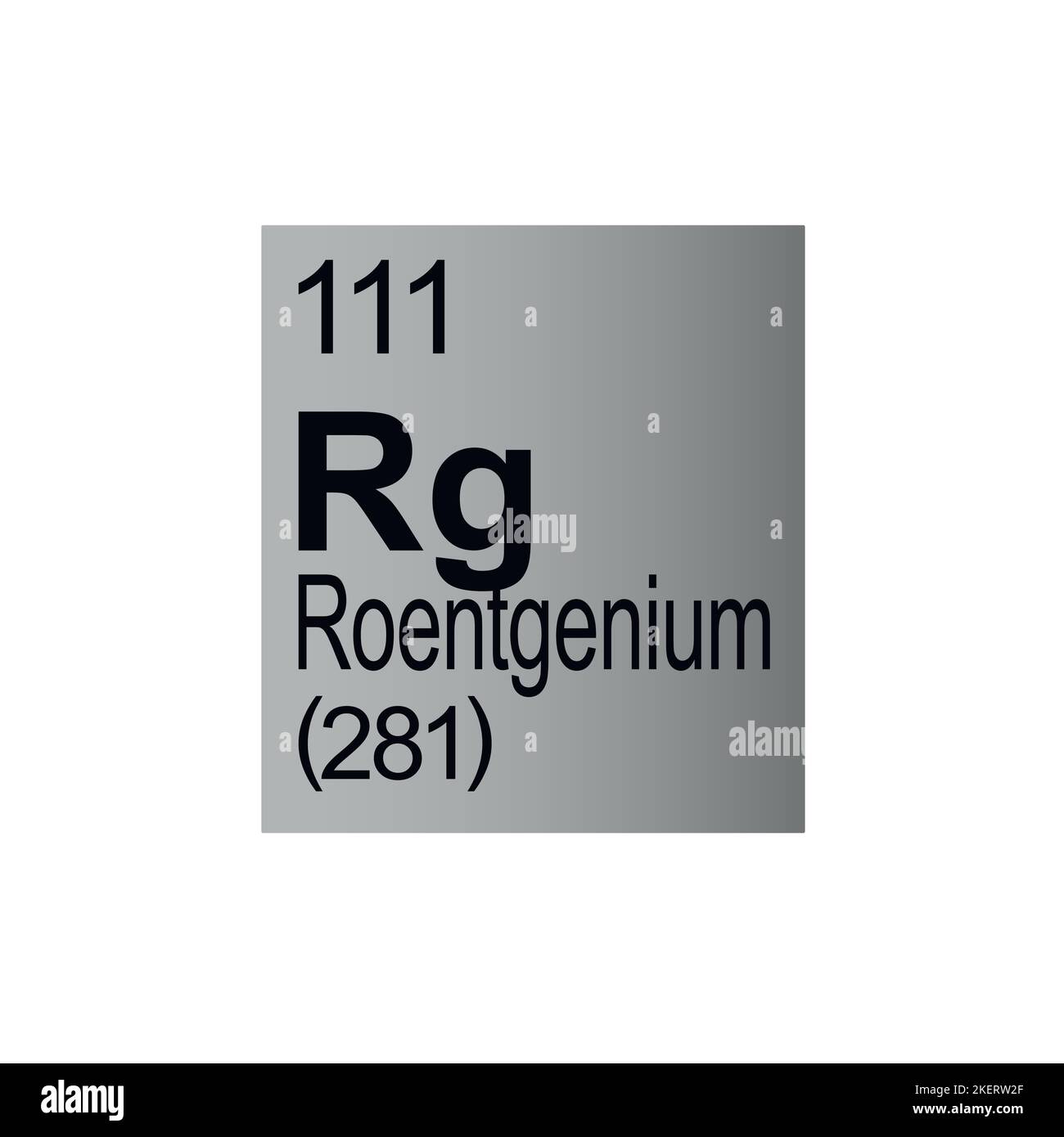 Roentgenium chemical element of Mendeleev Periodic Table on grey background. Stock Vector