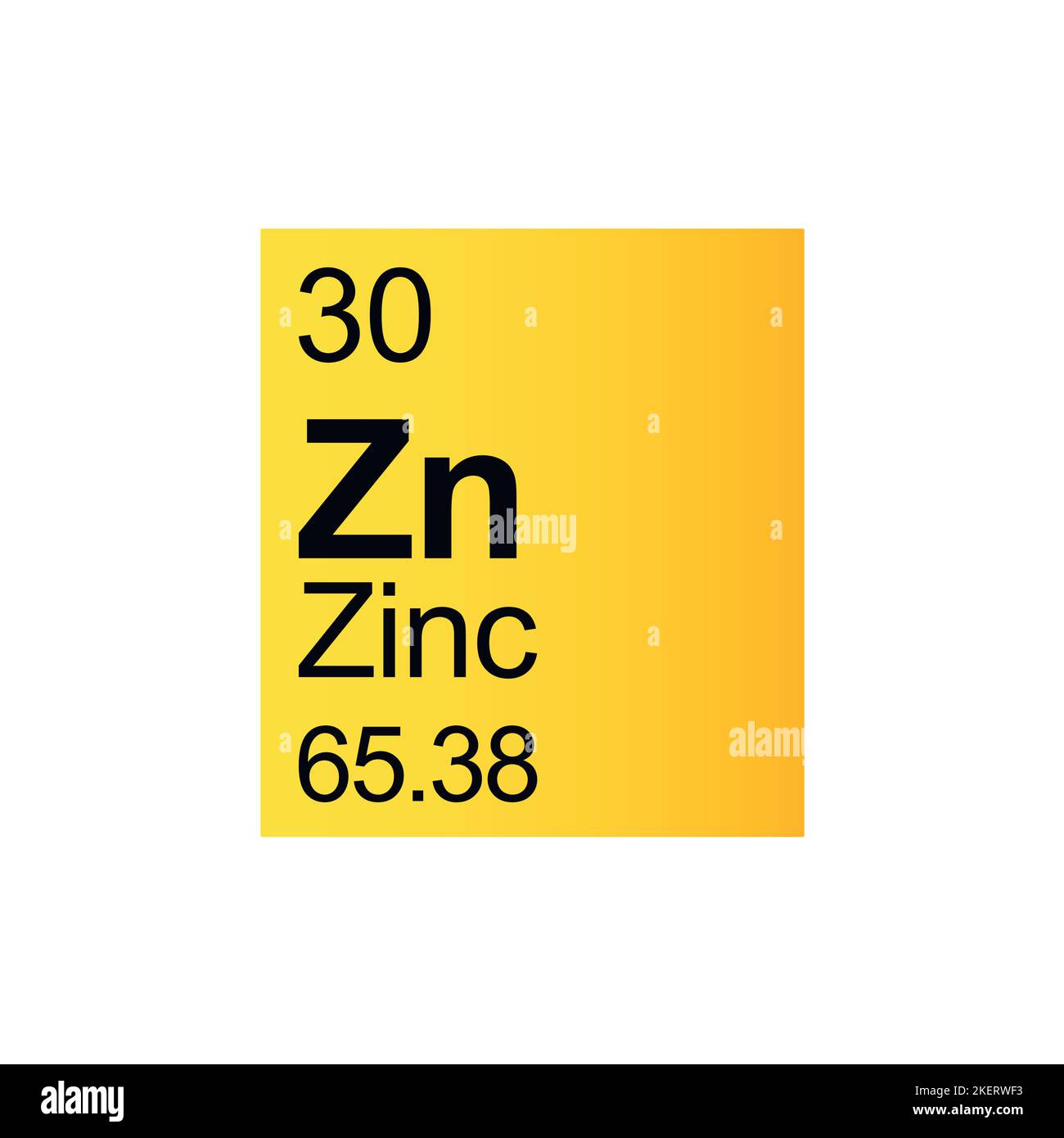 Zinc chemical element of Mendeleev Periodic Table on yellow background