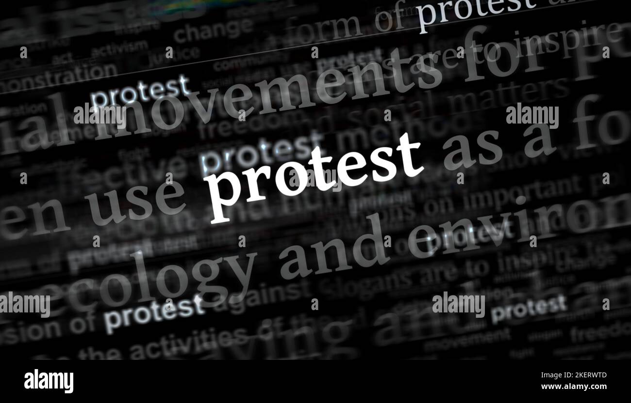 Headline news across international media with Protest and social resistance movement. Abstract concept of news titles on noise displays. TV glitch eff Stock Photo