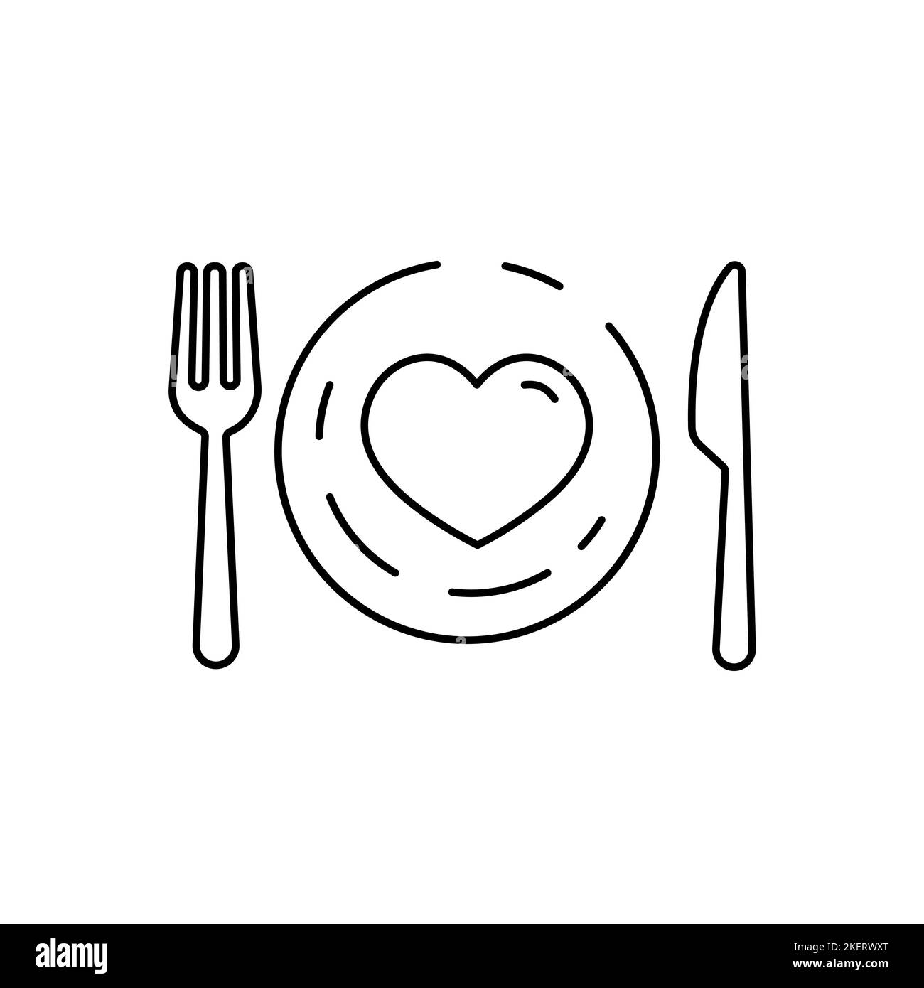 Love plate vector icon in linear, outline icon isolated on white background Stock Vector