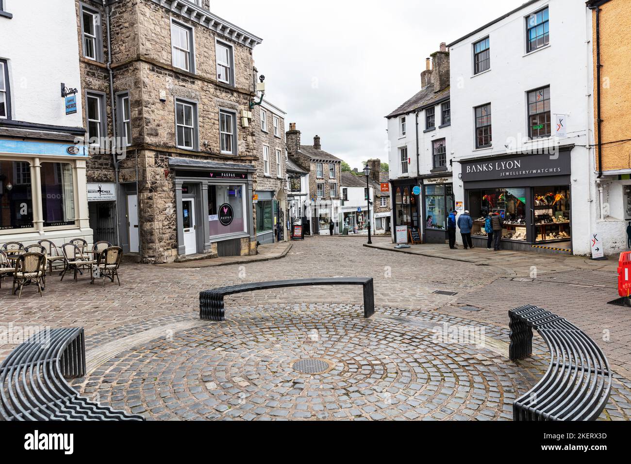 Kendal, Kendal town, Cumbria, UK, Kendal Cumbria, Kendal shopping, Kendal town centre, town centre, town, towns, shops, shopping, market place, Stock Photo