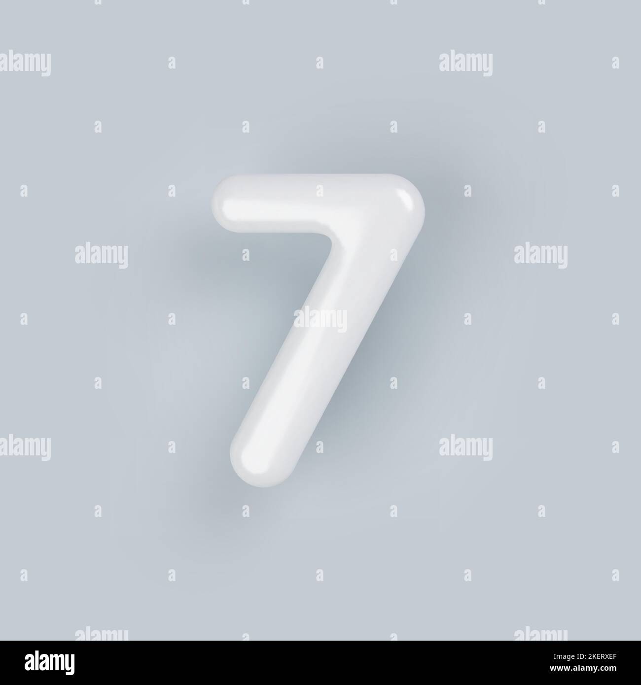 3D White plastic number 7 with a glossy surface on a gray background