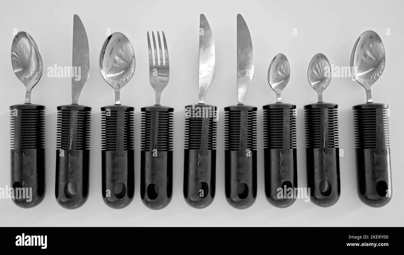 Ergonomic cutlery for the elderly, with arthritis, Parkinson's