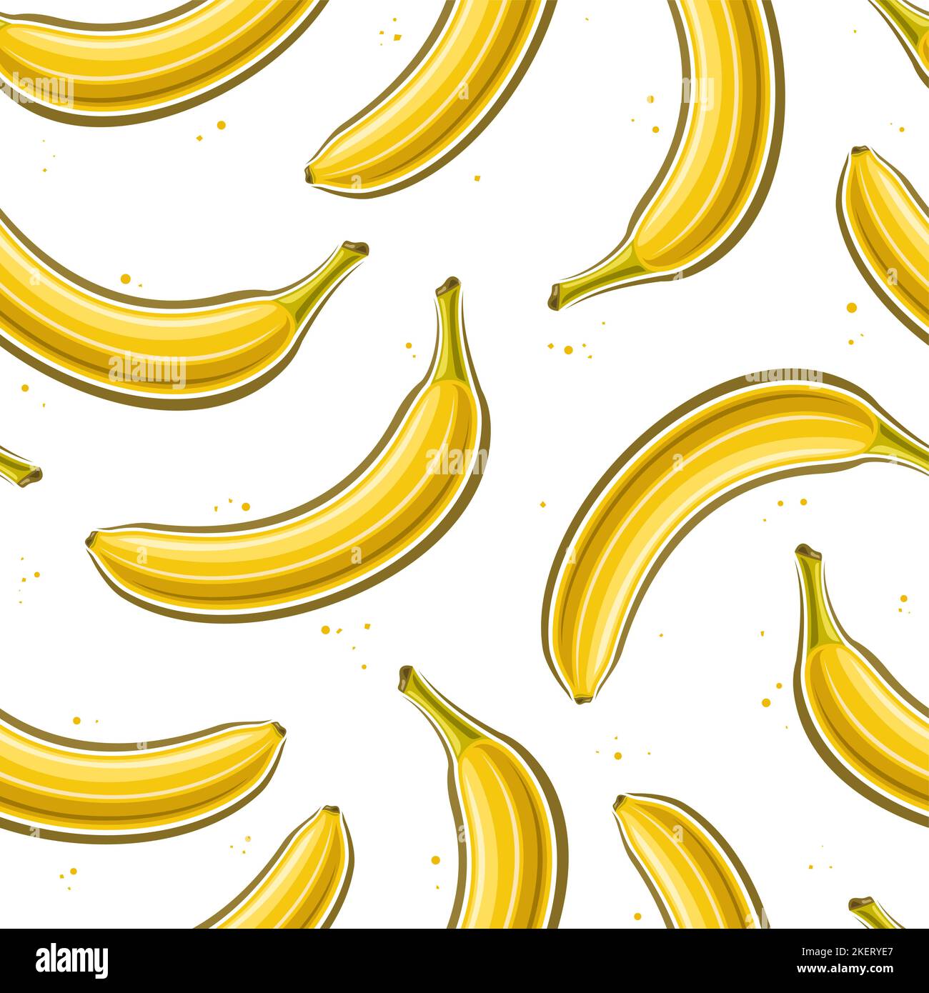 Vector Banana Seamless Pattern, square repeating background with cut out illustrations of whole yellow ripe bananas, group of flat lay single closed b Stock Vector