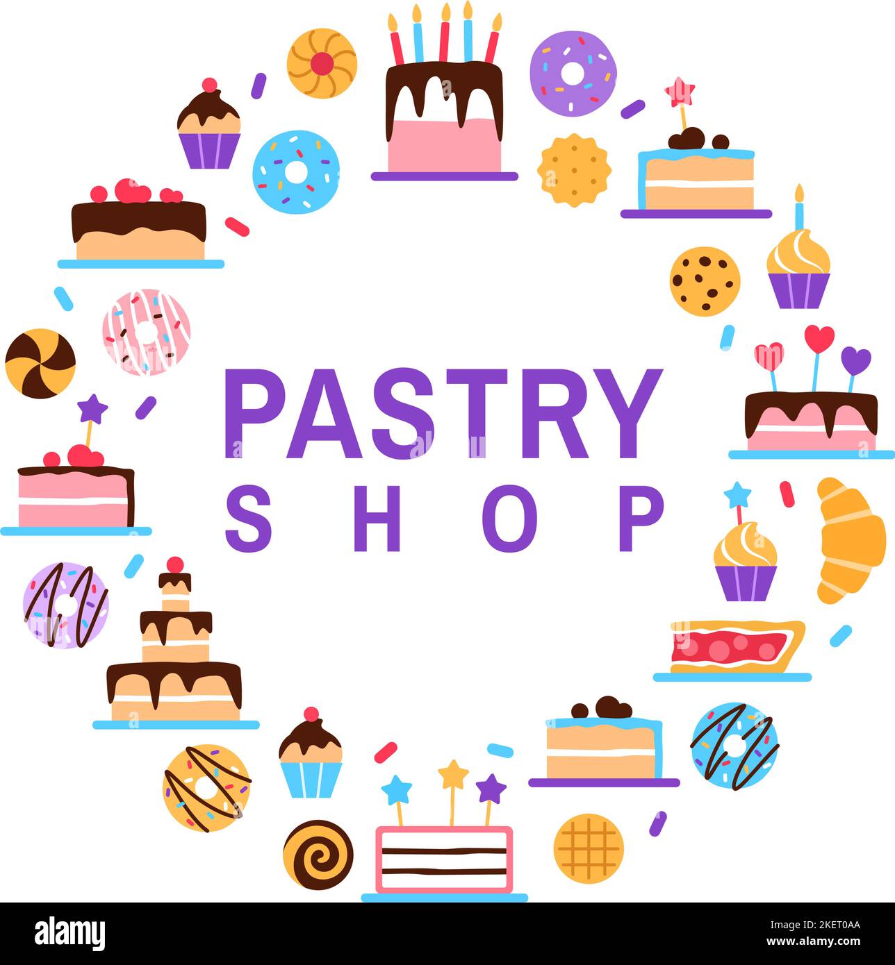 Pastry shop circle frame on white background Stock Vector Image & Art