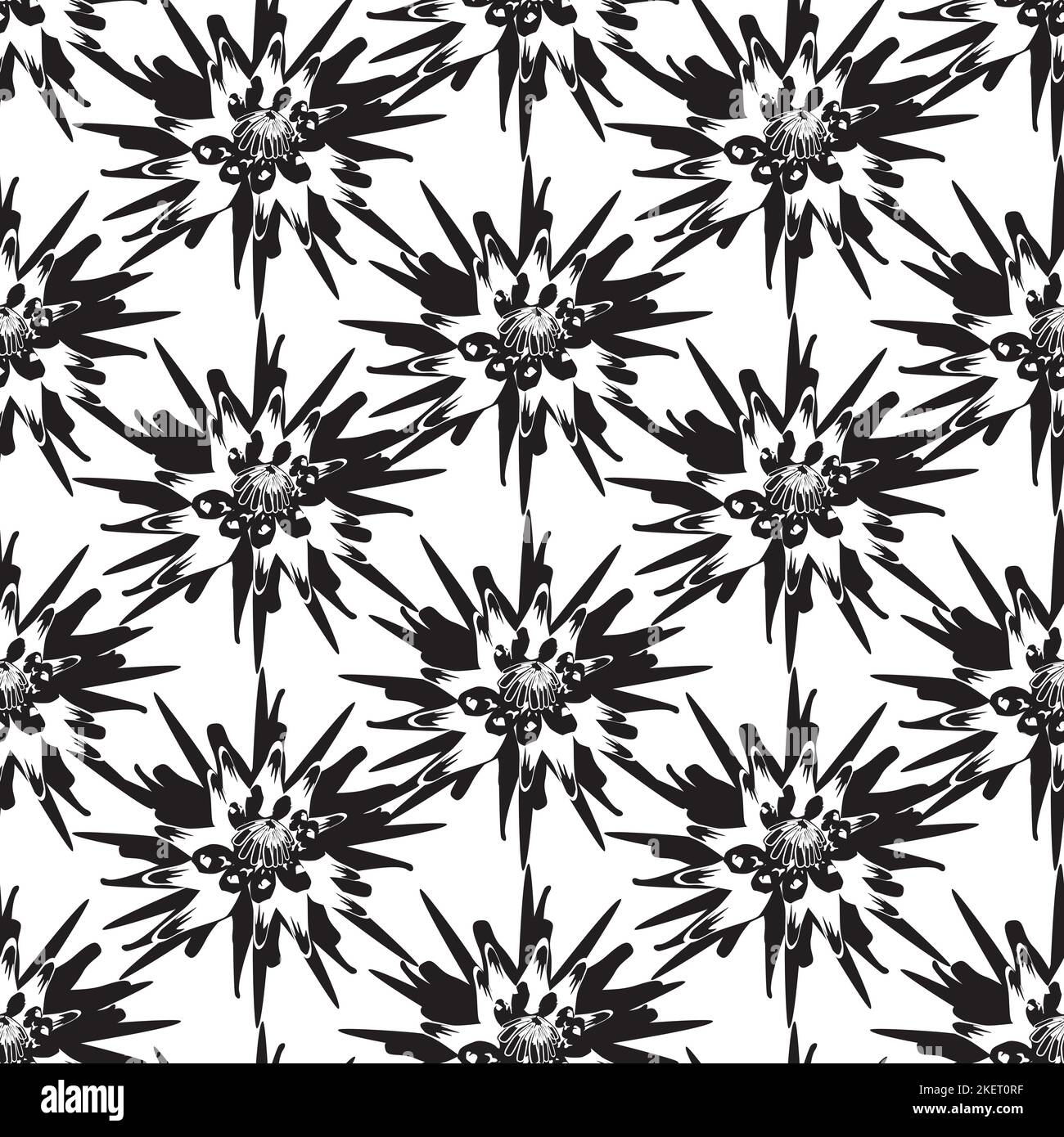 Seamless pattern with chrysanthemum flowers. Black and white floral background. Stock Vector