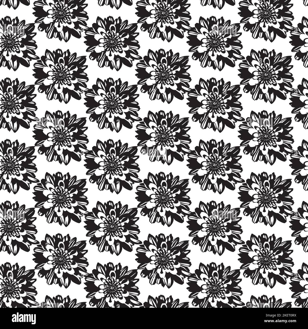 Seamless pattern with chrysanthemum flowers. Black and white floral background. Stock Vector