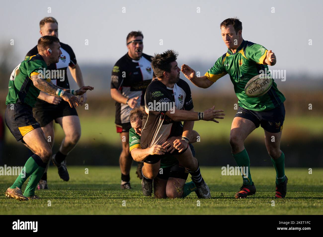 Rugby players in action. Dorset, England, United Kingdom. Stock Photo