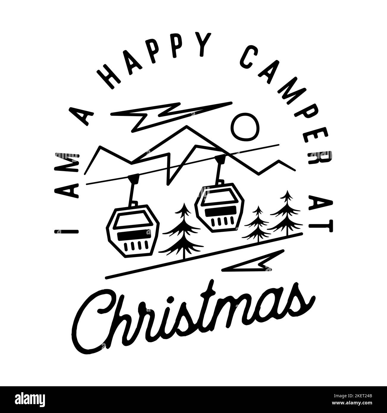 Mountain Camping christmas badge design in line art style and quote i